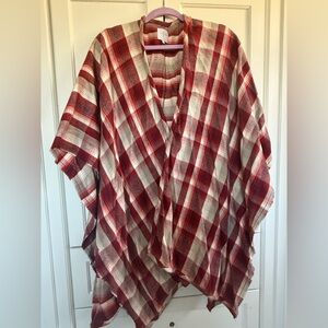ALTERNATIVE APPAREL Red and White Plaid Poncho/Wrap OS